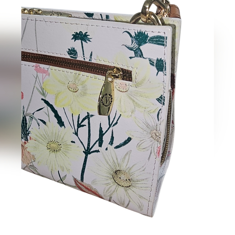 Valentina Floral Print Shoulder/Crossbody Bag with Brown /Dark Tan Strap - Picture 6 of 12
